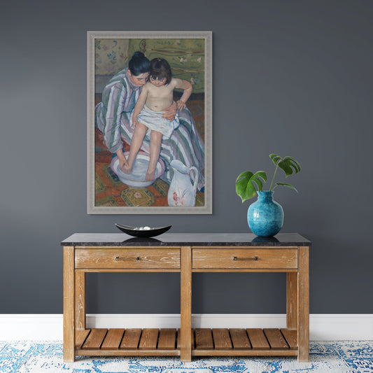 A cozy living room, enhancing the space with its warm depiction of maternal care fine art print.
